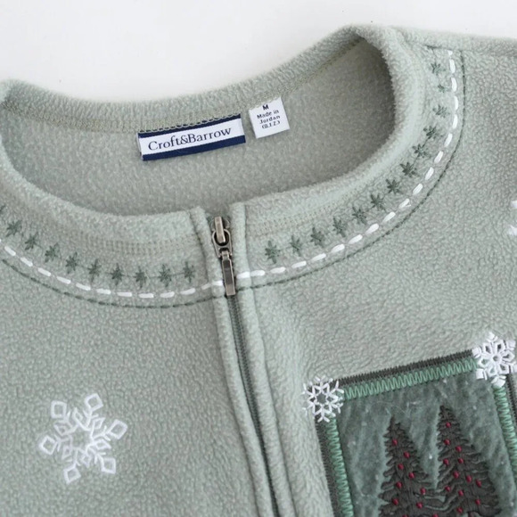 Vintage Croft & Barrow Sage Embroidered Snowman Christmas Zip Fleece Cardigan M - Picture 11 of 11